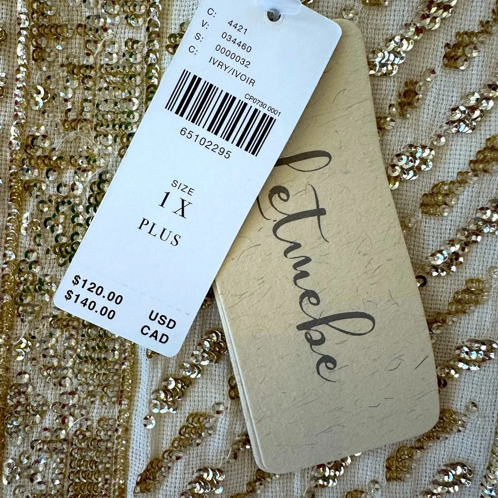 Anthropologie Gold and Cream Embellished Puff-Sleeve Blouse